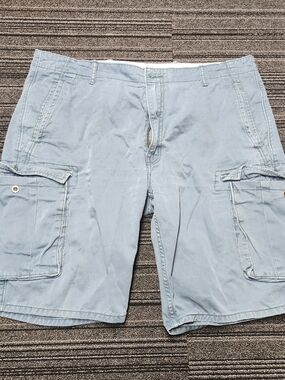 Men's Washed Light Blue Cargo Shorts with Utility Pockets